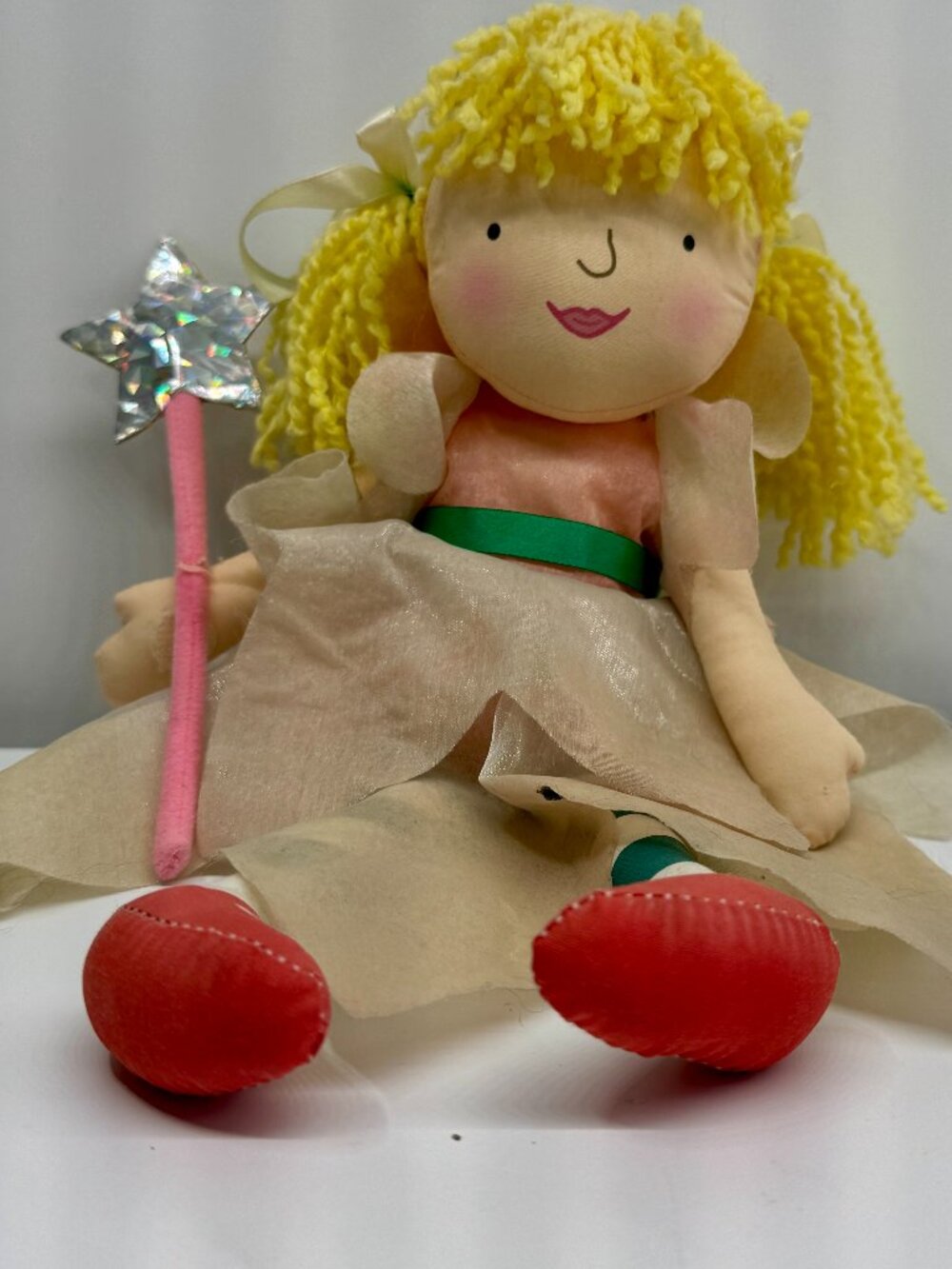 The Secret Fairy Rag Cloth Doll Soft Body Blonde Curly Hair & Star Wand